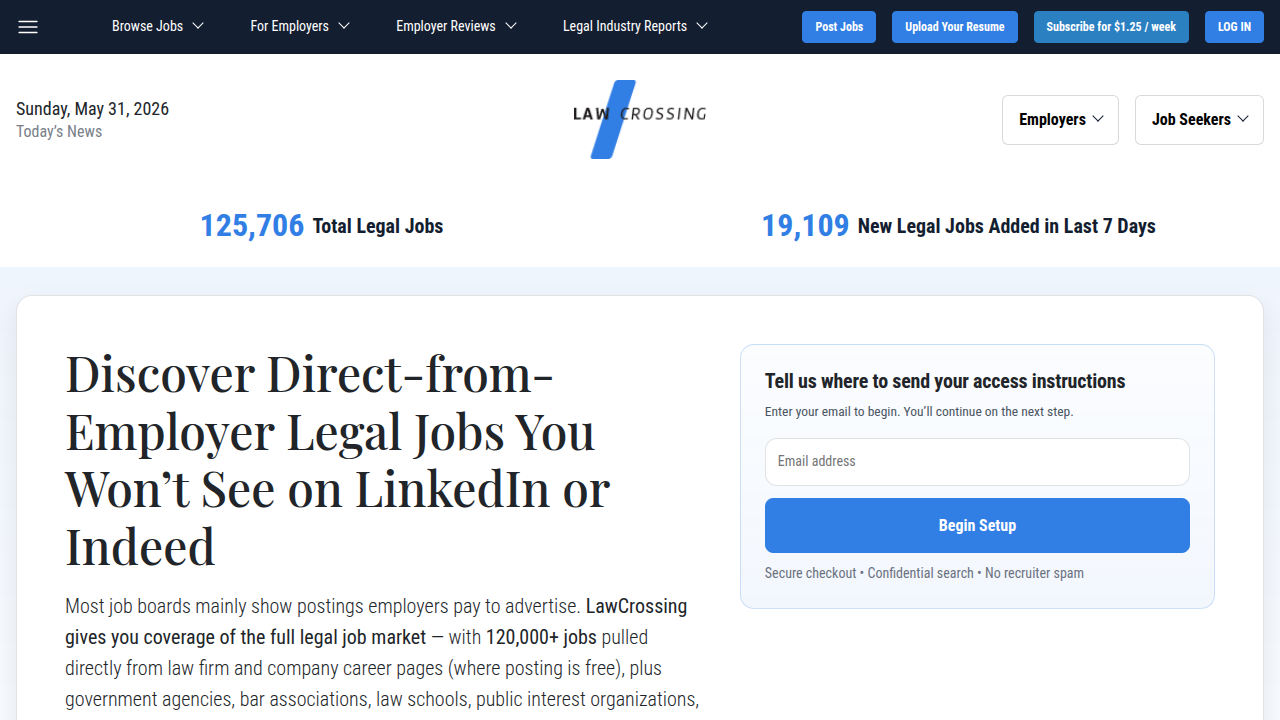 LawCrossing website, a resource for legal career information and articles on legal terminology.