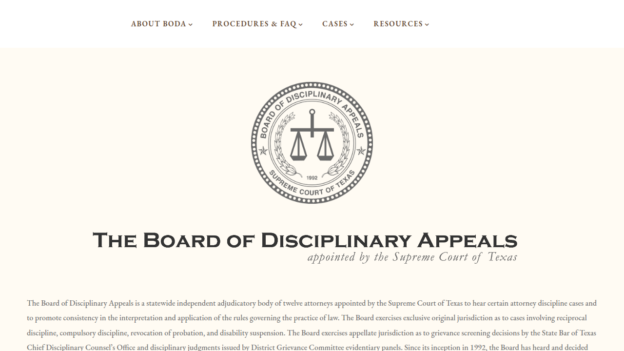 The Board of Disciplinary Appeals website, where real-time rulings on lawyer discipline cases are published.