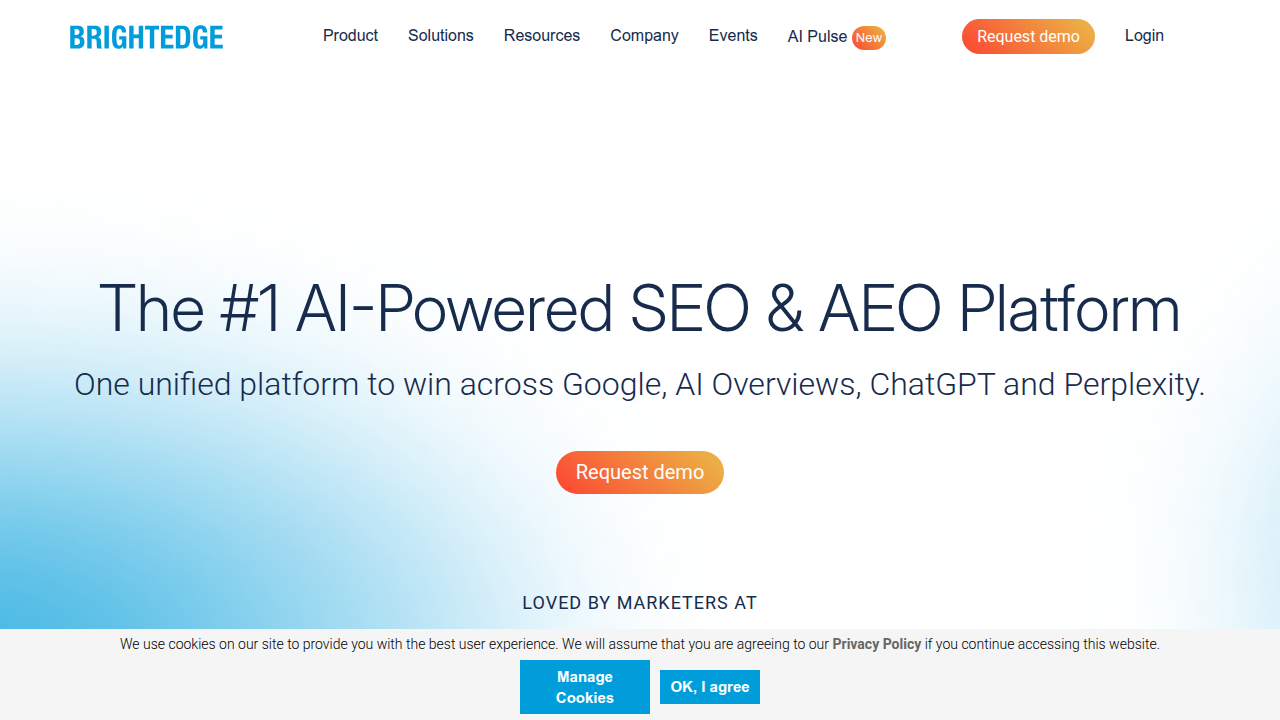 BrightEdge's website, an example of a smart content platform providing targeted, optimized content.