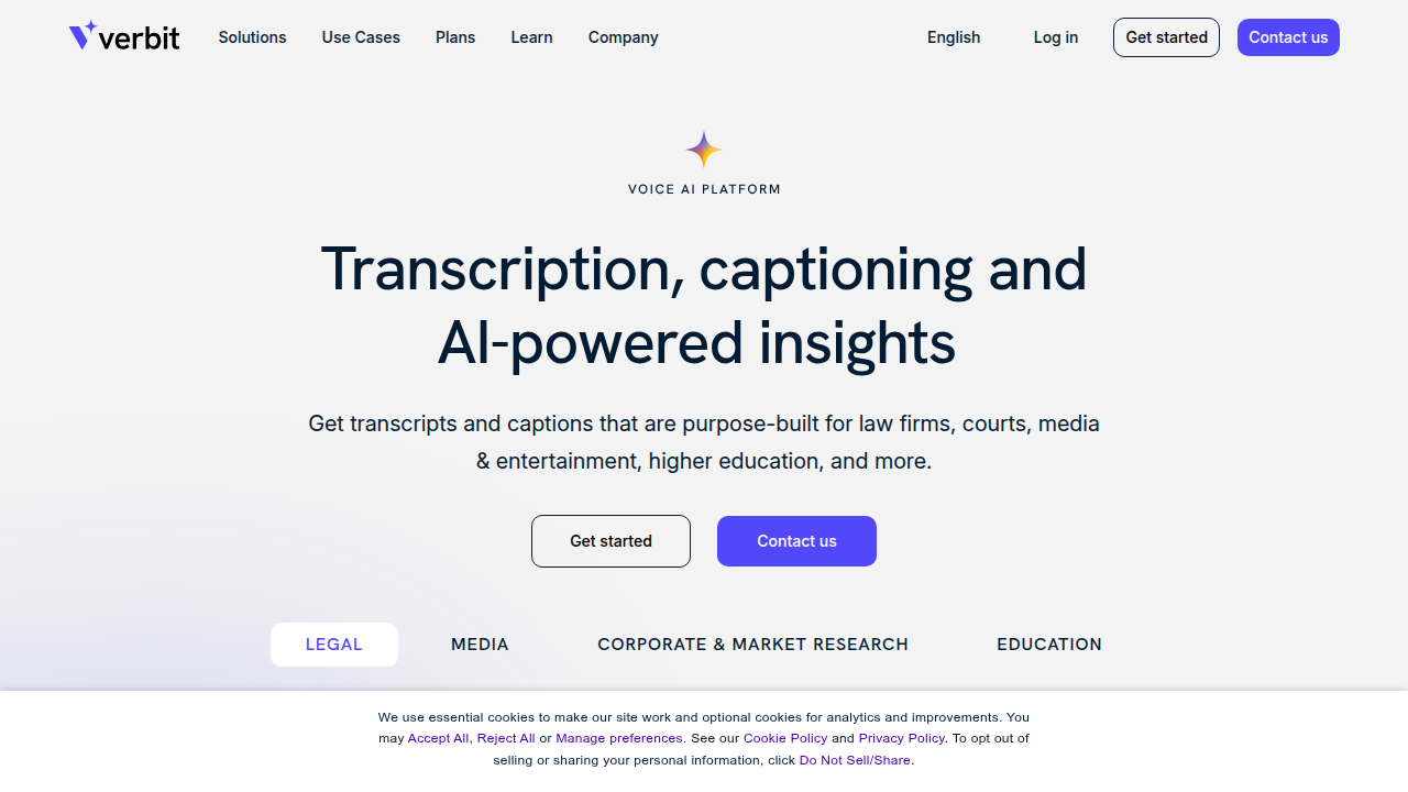 A glimpse into Verbit's website, an AI solution provider often referenced in legal tech discussions.