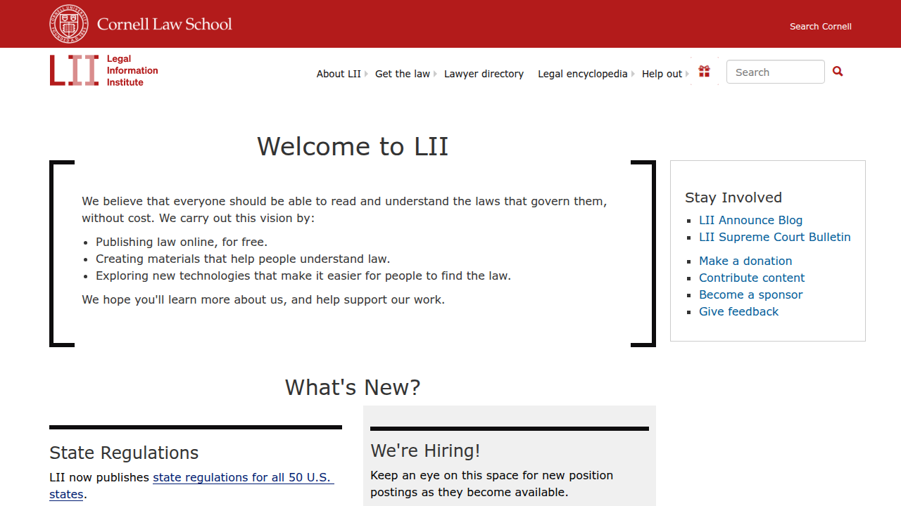 Screenshot of the Legal Information Institute at Cornell Law School, a source for legal definitions and explanations.