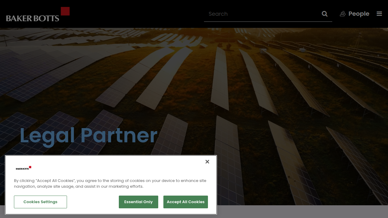 A screenshot of the BakerBotts homepage, a law firm providing insights on legal topics including AI regulation.