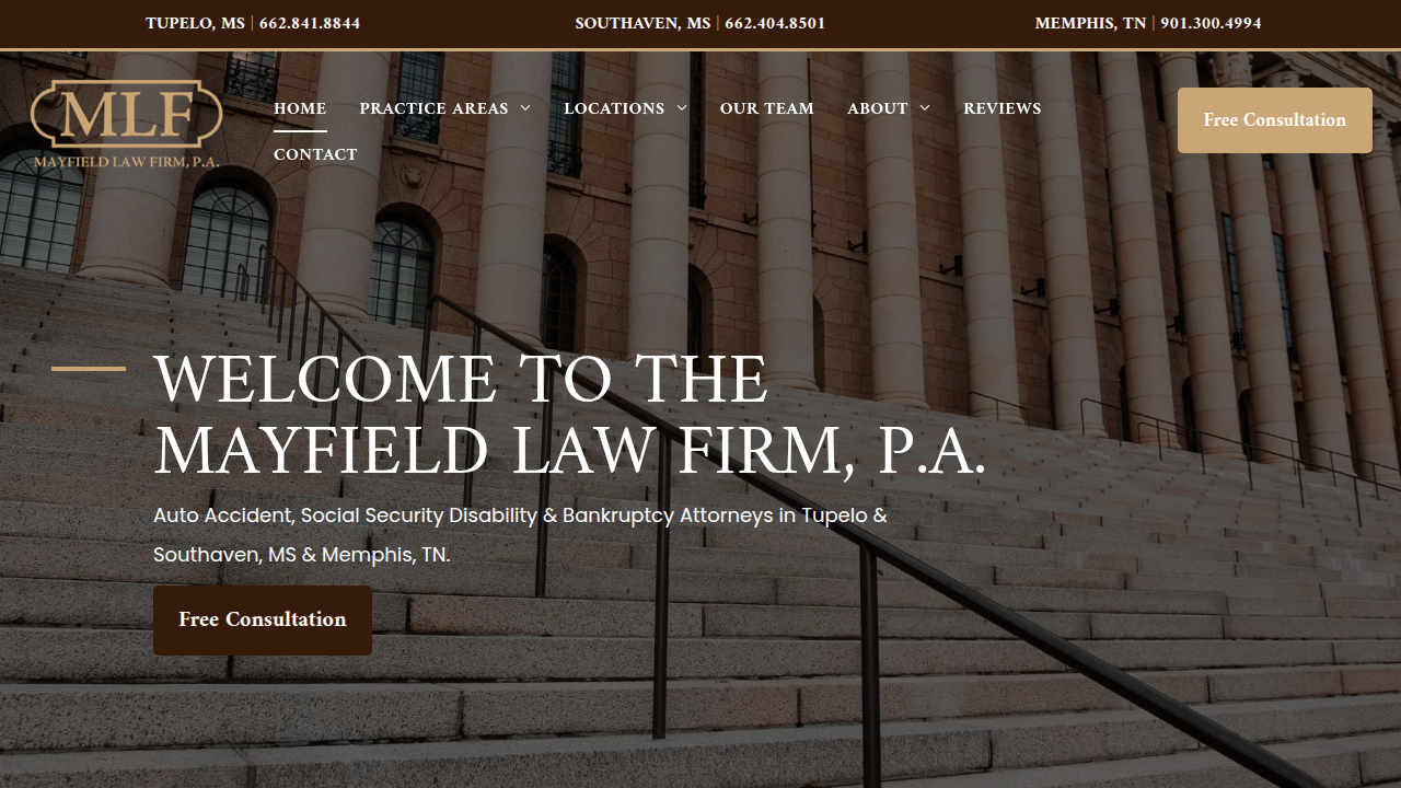 A screenshot of the Mayfield Law Firm website, a resource for understanding wage garnishment rights.