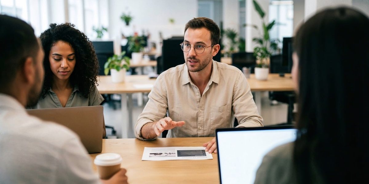 A team of professionals collaborates in a modern office, reflecting the adoption of new legal technologies and innovative strategies.