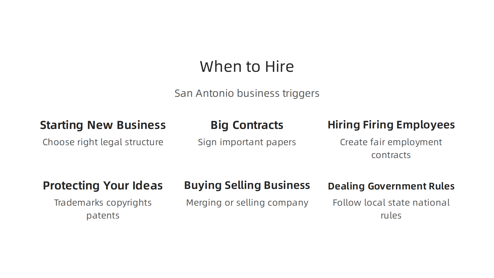 This infographic highlights key business events that often indicate the need for skilled legal counsel.