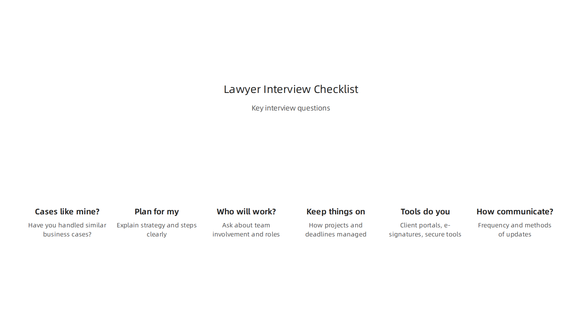 Key questions to ask during an interview to assess a prospective corporate lawyer's experience, approach, and fit.